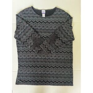 JM Collection Women's 3/4 Length Sleeve Black Metallic Shimmer Blouse XL